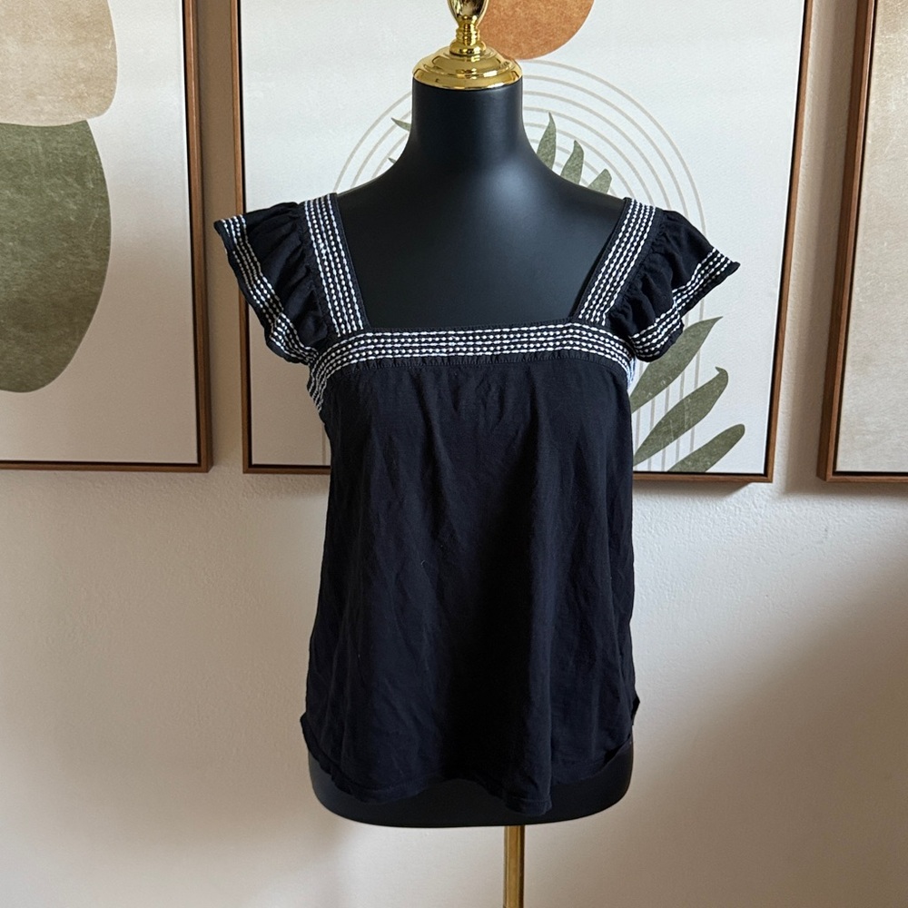 3/$10 LOFT Black Top with White Detailing